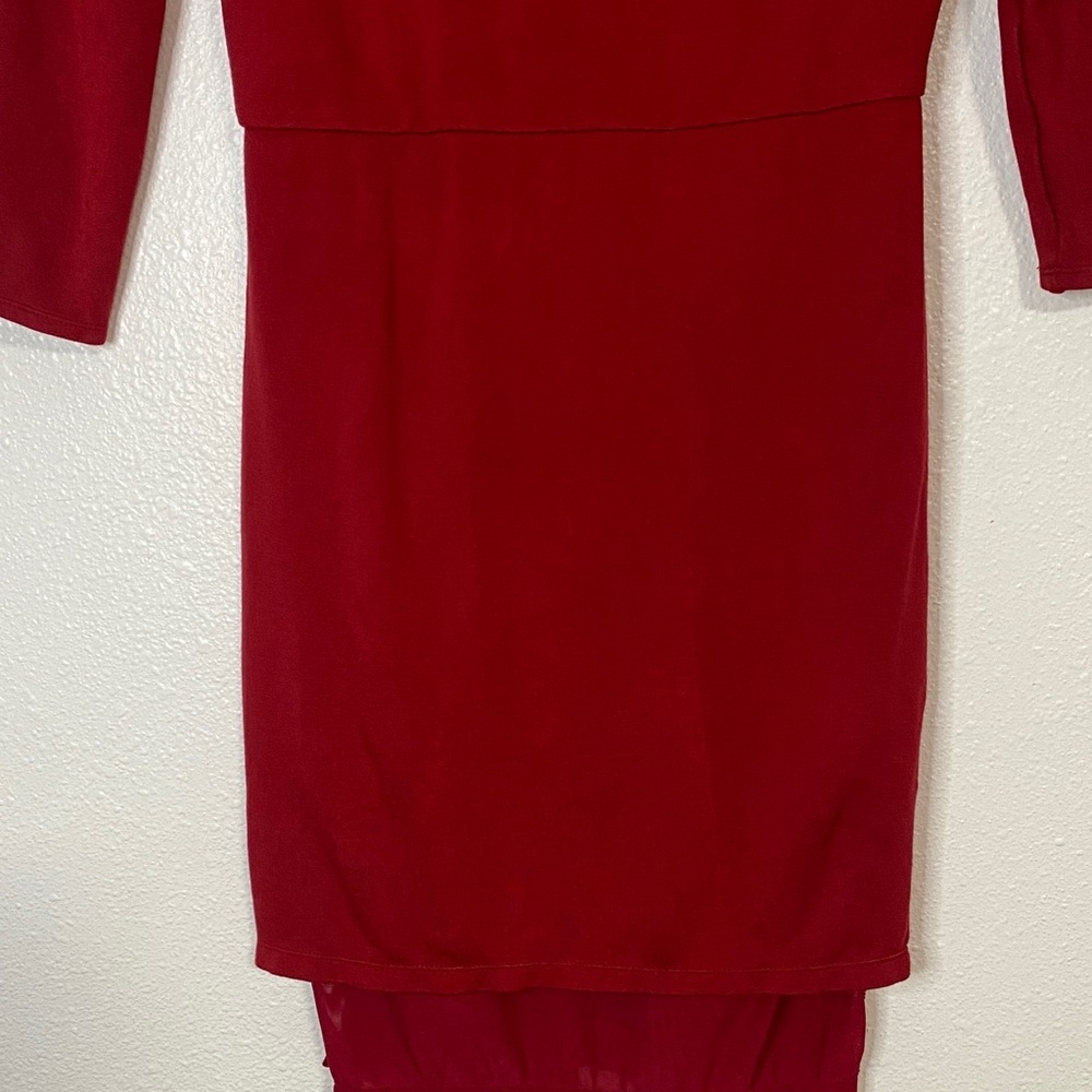 Alice + Olivia Bold Red Long Sleeve Dress red color size 0 shell Viscose & Nylon - Picture 4 of 16